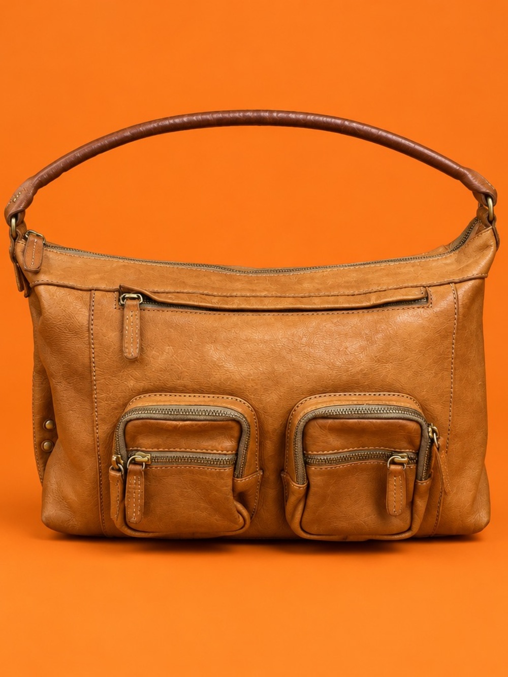 J. Crew Cognac Tan Shoulder Bag with Dual Front Pockets
